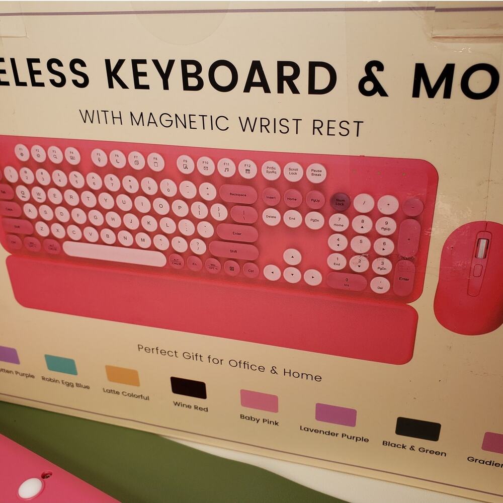 Sablute Pink Wireless Keyboard and Mouse Combo. Round Keys. USB Dongle. KC302